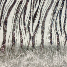 Load image into Gallery viewer, Gunmetal /Silver Metallic Faux Feathers Sequin Fabric