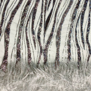 Gunmetal /Silver Metallic Faux Feathers Sequin Fabric