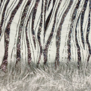 Off White/Gold Metallic Faux Feathers Sequin Fabric