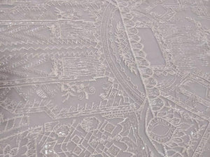 White Architectural Beaded Fabric by the yard