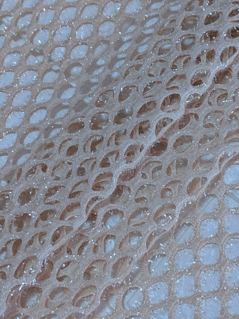 SALE Silver Metallic Stretch Netting Fabric 5872 Ballet Pink, by the yard