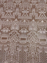 Load image into Gallery viewer, White Architectural Beaded Fabric by the yard
