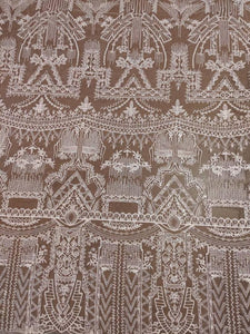 White Architectural Beaded Fabric by the yard