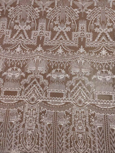 White Architectural Beaded Fabric by the yard