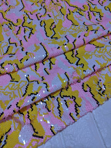 Yellow&Pink Pixel Camo Sequin