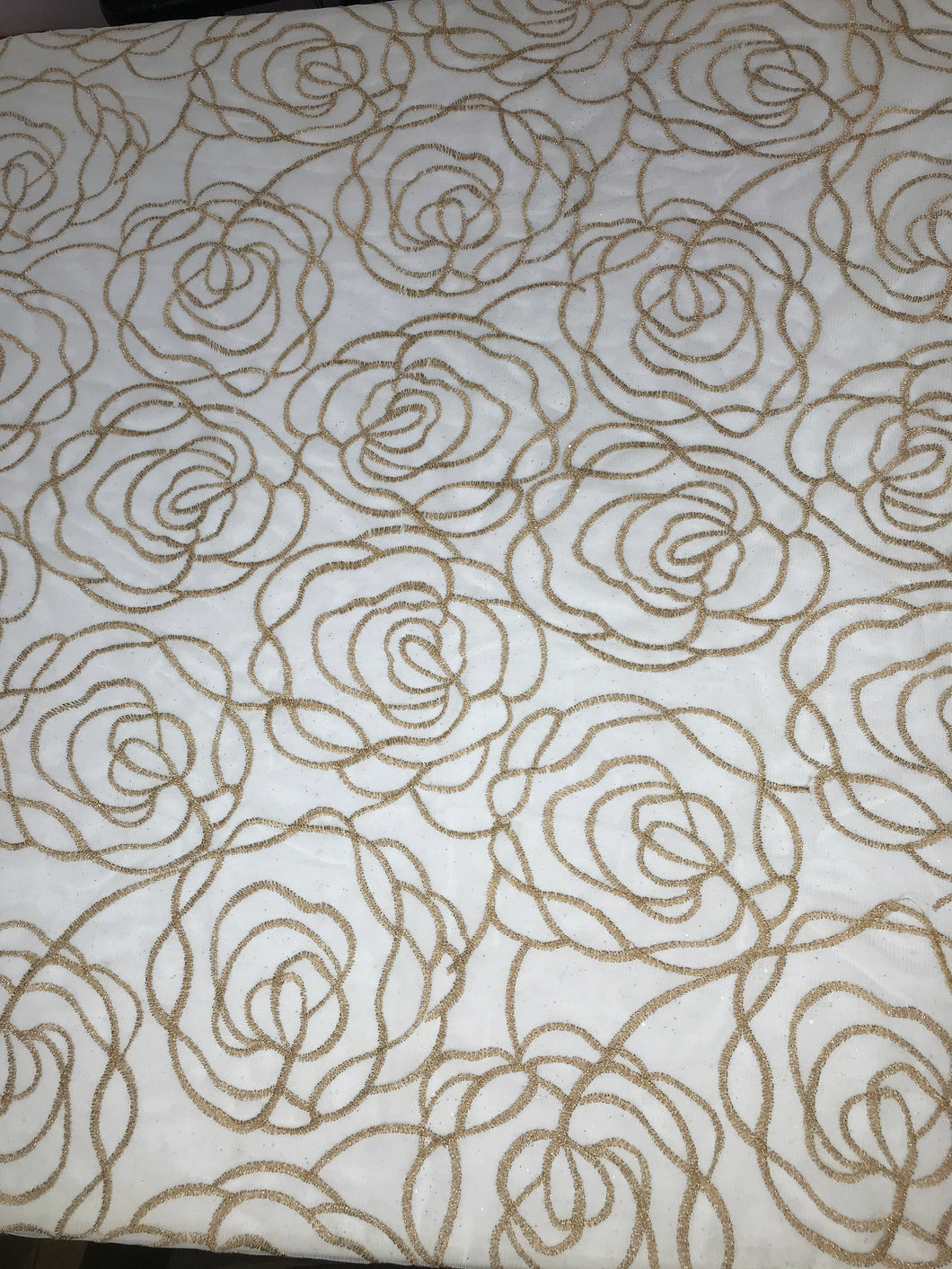 Gold & white Floral Embroidered on net