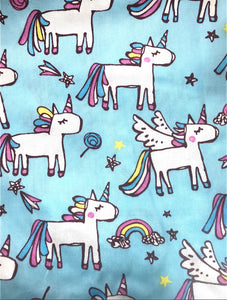 Happy Blue Unicorn Printed Cotton Fabric