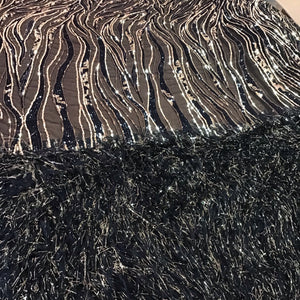 Gunmetal /Silver Metallic Faux Feathers Sequin Fabric