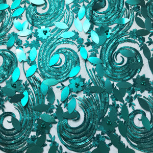 Turquoise Sequin Lace fabric