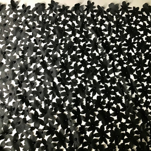 Black Laser Cut Floral Satin with Pearls Non Stretch