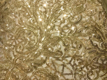 Load image into Gallery viewer, Floral Gold Embroidered Lace on Transluscent Net by the yard