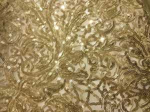 Floral Gold Embroidered Lace on Transluscent Net by the yard