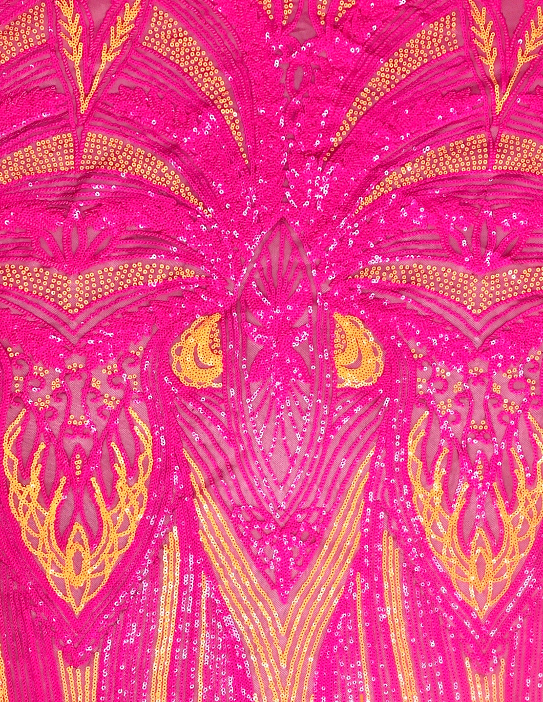 Hot Pink & Orange Carnival Sequin on Mesh Stretch