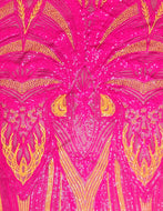 Hot Pink & Orange Carnival Sequin on Mesh Stretch