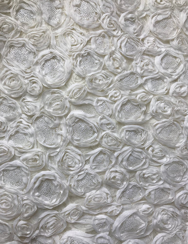 Off-white Sequined Rosette Fabric