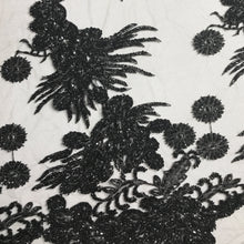 Load image into Gallery viewer, Black Floral Beaded Lace fabric