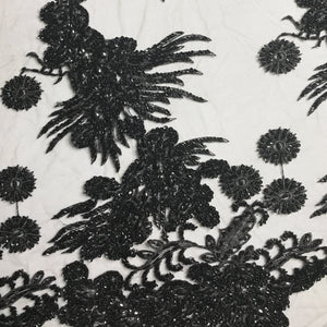 Black Floral Beaded Lace fabric