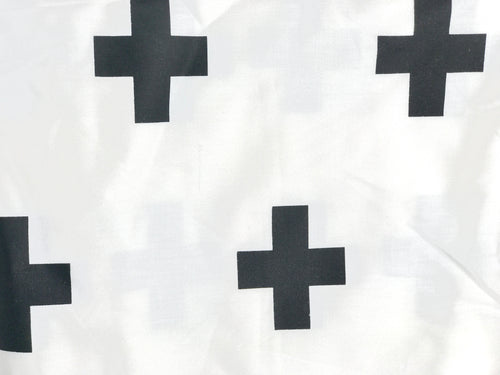 Black Plus Signs Printed Cotton Fabric