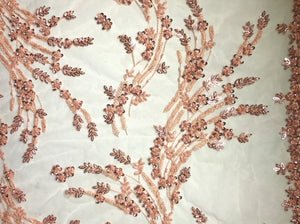 Peach Floral Beaded Lace fabric