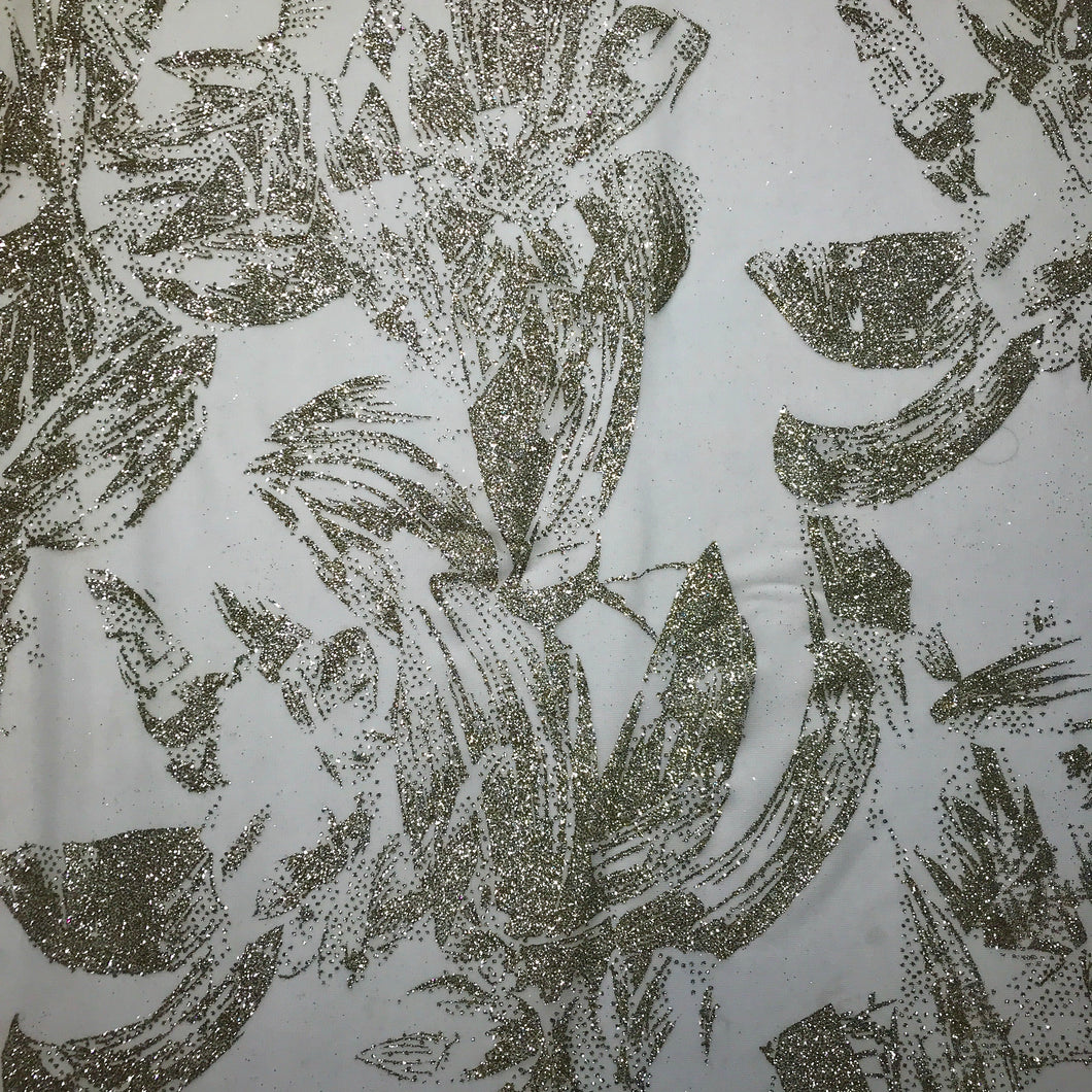 Silver/White Glitter Floral Stretch fabric