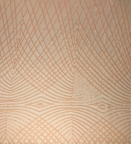 Peach Stretch Embroidered Sequin Mesh