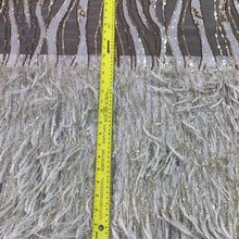 Load image into Gallery viewer, Off White/Gold Metallic Faux Feathers Sequin Fabric