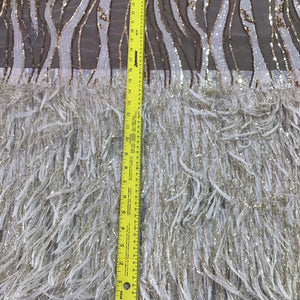 Off White/Gold Metallic Faux Feathers Sequin Fabric