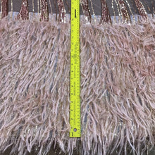 Load image into Gallery viewer, Off White/Gold Metallic Faux Feathers Sequin Fabric