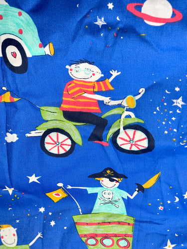 Biker Boy Blue Printed Cotton Fabric