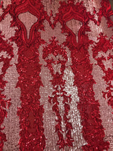 Load image into Gallery viewer, Red/Gold Mesh Fleur Sequin Stretch