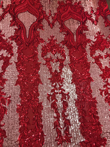 Red/Gold Mesh Fleur Sequin Stretch