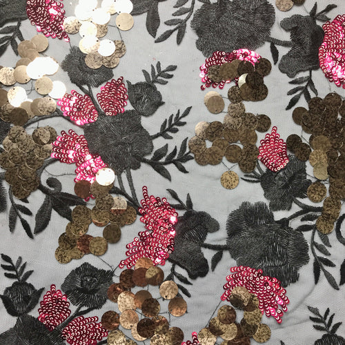 Black Floral Multicolor Sequin Lace fabric