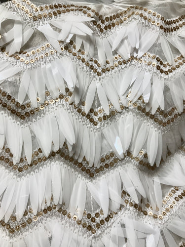 White and Gold ZigZag Sequin Fringe