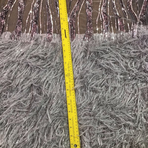 Off White/Gold Metallic Faux Feathers Sequin Fabric