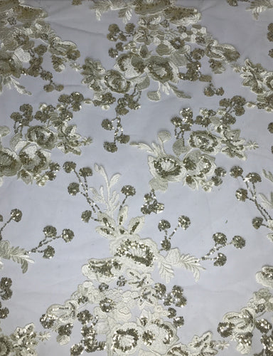 Yellow Gold & white Lace Sequin Embroidered on net
