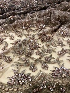 Light Gold Beaded Floral Fabric