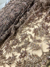 Load image into Gallery viewer, Burgundy Wine Beaded Floral Fabric