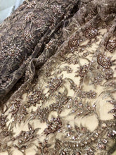 Load image into Gallery viewer, Light Gold Beaded Floral Fabric