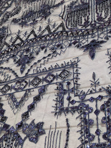 Blue Architectural Beaded Fabric by the yard